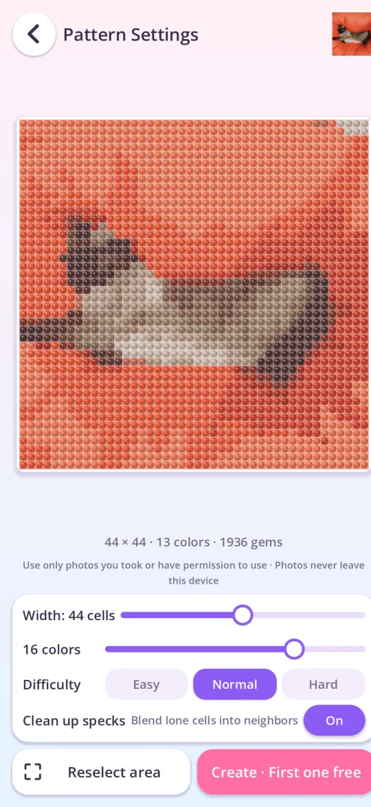 Turning a photo into a gem pattern