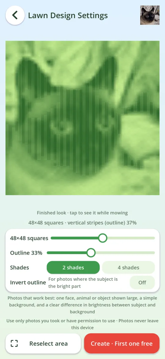 Turning a photo into a lawn pattern
