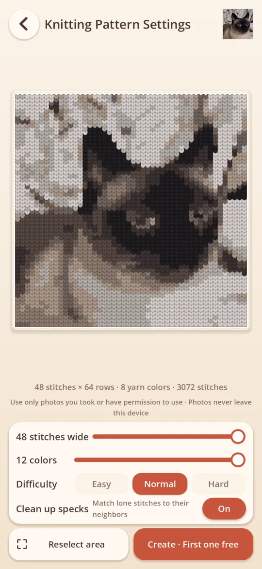 Turning a photo into a knitting pattern