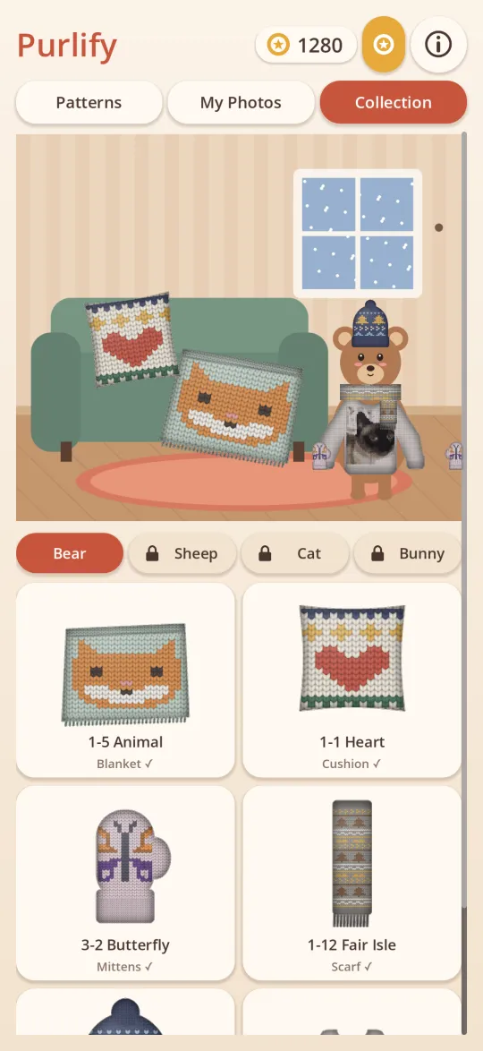 A bear’s room decorated with finished pieces